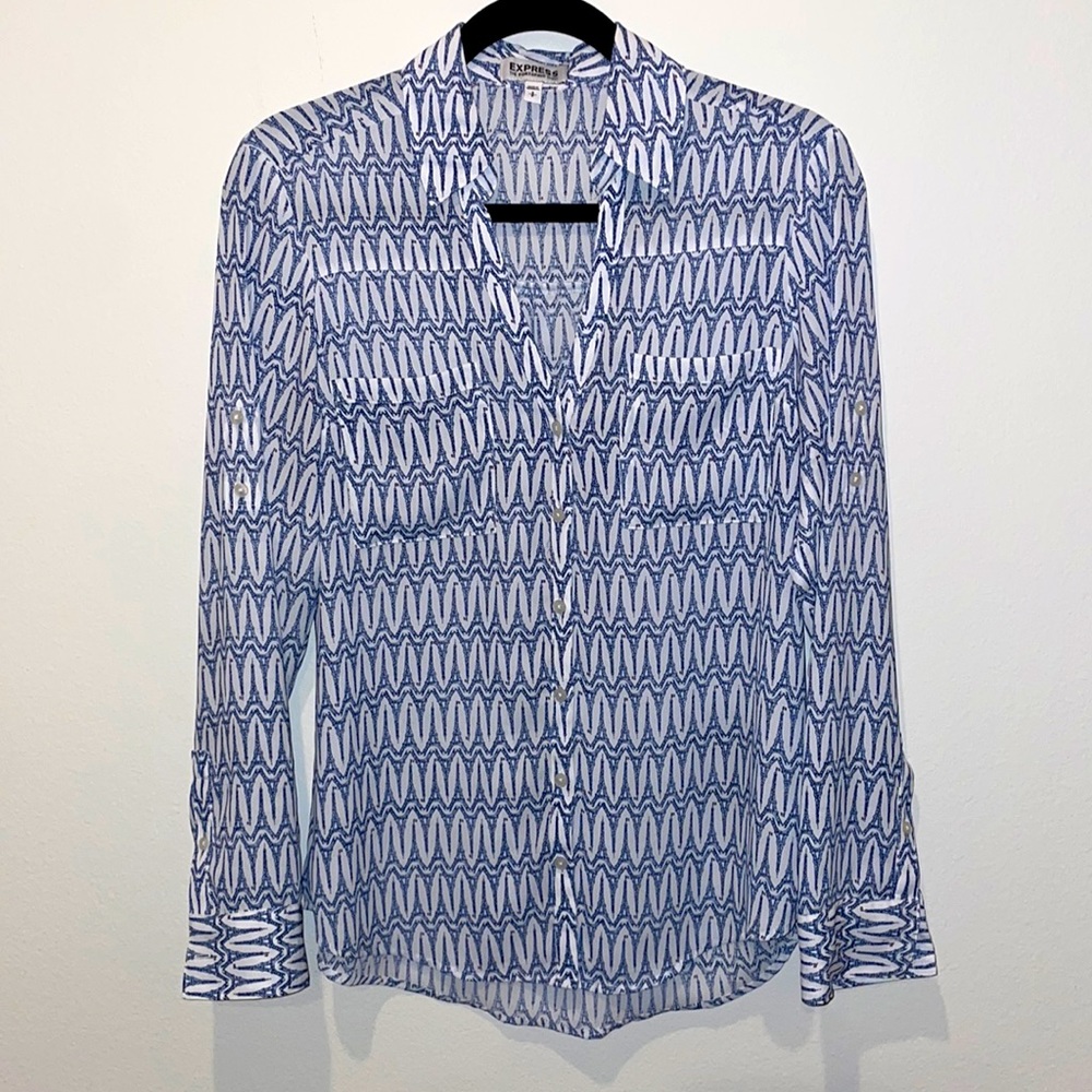 Express White with Blue Eiffel Tower Print Portofino Shirt